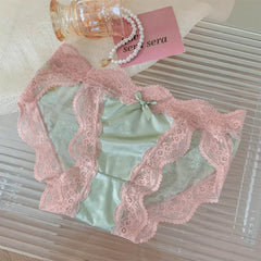 Women Sexy Lace Panties Underwear Satin Mesh Low Rise Hollow Briefs Thong