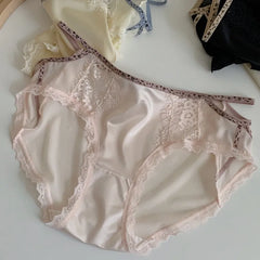 Women's Panties Soft Sexy Lace Semi-transparent Briefs Breathable Mid Waist Color Spelling Comfortable Thin Underwear Intimates