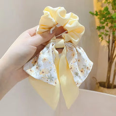 Fairy Women Hair Accessories Bows Scrunchies Ties Flower Floral Print Ribbon Elastic Hair Bands Ponytail Holder Girls Headdress