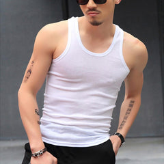 Men's Sleeveless Tank Tops Solid Color Slim Fit Fitness Gym T-Shirt Workout Undershirt Bodybuilding Running Vest