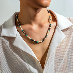 Fashion Men Summer Beach Wooden Bead Surfer Necklace Simple Geometric Tribal Ethnic Handmade Chain Steampunk Male Jewelry Gift