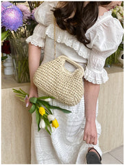 Seaside vacation shell bag 2025new arrival women's satchel bag forest style straw shoulder bag beach chain crossbody bag