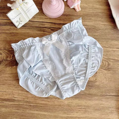 Women Milk Silk Ruffle Soft Underwear Middle Waist Smooth Cute Lovely Sweety Panties Princess Style Breathable Elasticity Breifs