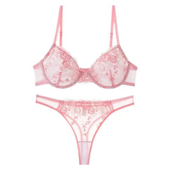 Sexy Female Lingerie Set Floral Embroideries Underwear for Women French Elegant Push Up Lace Bra Hot G-string Briefs Sets
