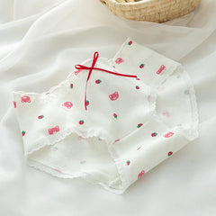 Women's Underwear Briefs Female Cartoon Strawberry Bear Cotton Panties Underpants Low Waist Pantys Ladies Breathable Lingerie