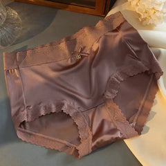 Women's Underwear Ice Silk Panties Seamless Untra-thin Underwear Intimates Satin Briefs Ladies Large Size Briefs