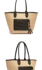 Beach Vacation Women's Tote Bag 2025 New Summer PP Grass Weaving Splicing Design Large Capacity Handbag