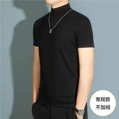 Men's Modal High Neck Short Sleeve T-Shirt Bottoming Shirt Silk Model Golf Wear Luxury Clothing Men's T-Shirt Bottoming Shirt