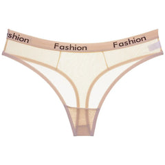 Women's Sexy Underwear Low Waist T Back Thong Seamless Mesh Breathable Transparent Panties Cotton Crotch G-String Sheer Lingerie