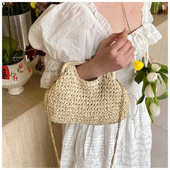 Seaside vacation shell bag 2025new arrival women's satchel bag forest style straw shoulder bag beach chain crossbody bag