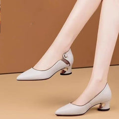Cresfimix women fashion sweet pointed toe beige spring slip on square heel shoes lady classic office career work pumps ab509
