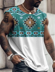 Summer New Men's Vest T Shirt Patterned Tribal Round Neck Clothing Daily Fitness Sports Vintage Sleeveless Printed Ethnic Tops