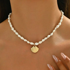 Bohemian Beach Shell Conch Beaded Necklace for Women Summer Ocean Style Seashell Starfish Pendant Choker Vacation Party Jewelry