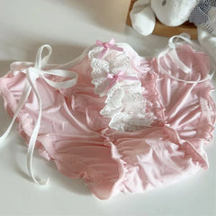 Women Underwear Japan Style Ruffle Cut Low Waist Lace Up Panties Sexy Lace Up Sweet Double Dow Breathable Soft Ice Silk Brief