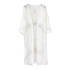 One Size Sexy Lace Up Summer Beach Cover Up Solid Color Women Beach Dress Flower Embroidery Women Clothes