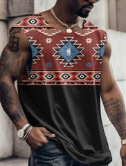Summer New Men's Vest T Shirt Patterned Tribal Round Neck Clothing Daily Fitness Sports Vintage Sleeveless Printed Ethnic Tops