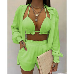 Cacocala 2023 New High Waist Bikini Set Print Women Swimsuit Three Pieces Swimwear Sexy Beachwear Bathing Female Suit Shorts