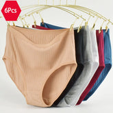 Women's High Waist Cotton Underwear Panties Striped Knitted Soft Breathable Underpants Intimate Lingerie Female Briefs Woman