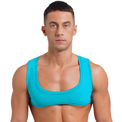 Mens Sexy Muscles Showing Off Crop Top Low Scoop Neck Sleeveless Solid Color Tank Top Vest for Bodybuilding Disco Nightclub