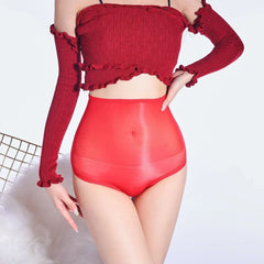Shiny Sheer Underwear Women Oil High Rise Sexy Briefs Black White Red Blue Purple Skin Gray Brown Pink Panties Underwear