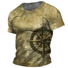 Old-fashioned Men's T-shirts, American Summer Pullovers, Printed Short-sleeved T-shirts