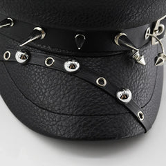 Women's Accessories Black Pu Leather Flat Top Captain Military Caps Women's Trendy Beret