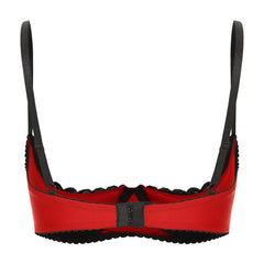 Womens Sexy Contrast Lingerie Half Cup Lace Push Up Balconette Bra Tops Adjustable Spaghetti Straps Underwire Bralette Underwear