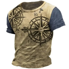 Old-fashioned Men's T-shirts, American Summer Pullovers, Printed Short-sleeved T-shirts