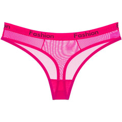 Women's Sexy Underwear Low Waist T Back Thong Seamless Mesh Breathable Transparent Panties Cotton Crotch G-String Sheer Lingerie