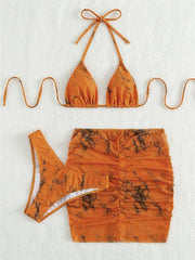 3 Pieces Thong Bikini Set With Skirt Marble texture Bathing Suit Women Swimsuit Set Female Swimwear Beach Wear Swimming Summer