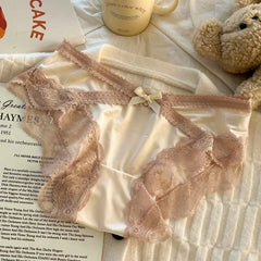 French Lace Underwear Pure Cotton Crotch Satin Sexy Triangle Panties Women's Innerwear Comfortable Breathable Ladies Briefs