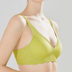Cool Underwear for Women with Thin Cup Without Marks and Breathable Beauty Back Gathering One-piece Deep V Soft Support Bra