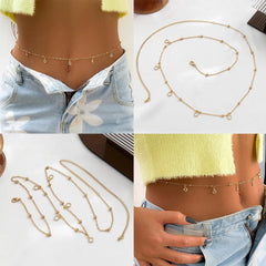Simple Boho Beach Chain Waist Belt Sexy Fashion Women Rhinestone Belly Body Jewelry Bikini Summer Waist Chain Accessories