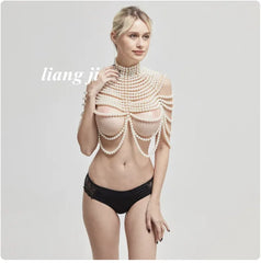 Sexy Accessories Women Bikini Pearl Chest chain Body Chain Jewelry Totally Hand-made Bra Fringed For Beach Nightclub Waist Chain