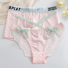 Sexy Men's and Women Underwear Couple Panties Cute Lolita Bow Lace Panties Women Briefs Male Comfort Boxers Cozy Lovers Panties