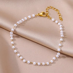 Boho Anklets for Women Summer Beach Accessories Stainless Steel Imitation Pearl Chain Anklet Gold Color Leg Bracelets Bodychain