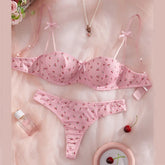 Lingerie Cute Cherry Print Bra Panty Sets Girl Beautiful Bow Sexy Lingerie Three-Point Underwear Intimate Sexy Female Lingerie
