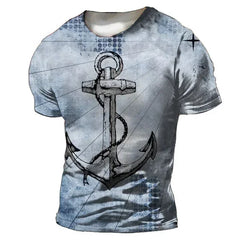 Old-fashioned Men's T-shirts, American Summer Pullovers, Printed Short-sleeved T-shirts