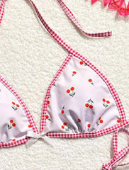 Sexy women cute cherry print halter string micro bikini sets two pieces swimsuit Swimwear bathing suit beach outfits biquini