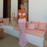 3 Pieces Bikini Set Solid Long Skirt Women Swimwear 2024 Sexy Bikinis Bandeau Beachwear Bodysuit Micro Thong Biquini Female