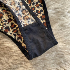 Women Low Waist Lace Panties Leopard-print Sexy Underwear Women Seamless Silk Cotton Hollow Out Thongs Female Briefs Underwear