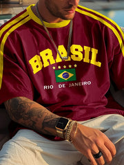 Summer Outdoor Activities and Daily WearBrazilian Style Casual Men's Short Sleeve T-Shirt 3D Printed Crew Neck Pullover Clothing