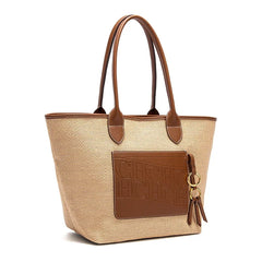 Beach Vacation Women's Tote Bag 2025 New Summer PP Grass Weaving Splicing Design Large Capacity Handbag