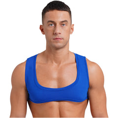 Mens Sexy Muscles Showing Off Crop Top Low Scoop Neck Sleeveless Solid Color Tank Top Vest for Bodybuilding Disco Nightclub