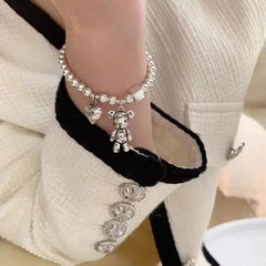Stainless steel Bracelets for Women String of Beads Accessories Trend Vintage Simple Cute Bear Pendant Party Jewelry