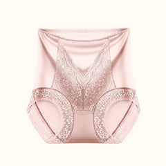 Women High Waist Panties Ice Silk Lace Sexy Breathable Briefs Underwear Luxury Satin Seamless Butt Up Female Underpants Lingerie
