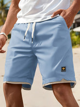 Men's Casual Summer Shorts with Pockets - Black, Elastic Waistband, Drawstring, Polyester, Two-Layer Design, Lightweight & Breat