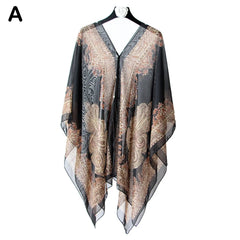 Woman Chiffon Blouse Fashion Women Scarf Shawl Printed Sunscreen Sun Protection Shawl Beach Shawl Soft Loose Bikini Cover Tops