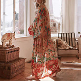 Ladies' Floral Printed Bohemian Beach Style Fashion Sun Screen Long Dress Holiday Versatile Chiffon Long Sleeve Thin Cardigan