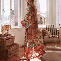 Ladies' Floral Printed Bohemian Beach Style Fashion Sun Screen Long Dress Holiday Versatile Chiffon Long Sleeve Thin Cardigan